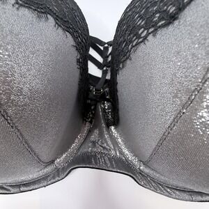 Cacique Lane Bryant Boost Balconette Bra Push-Up Lace Sz 46 DD Silver Black Bows